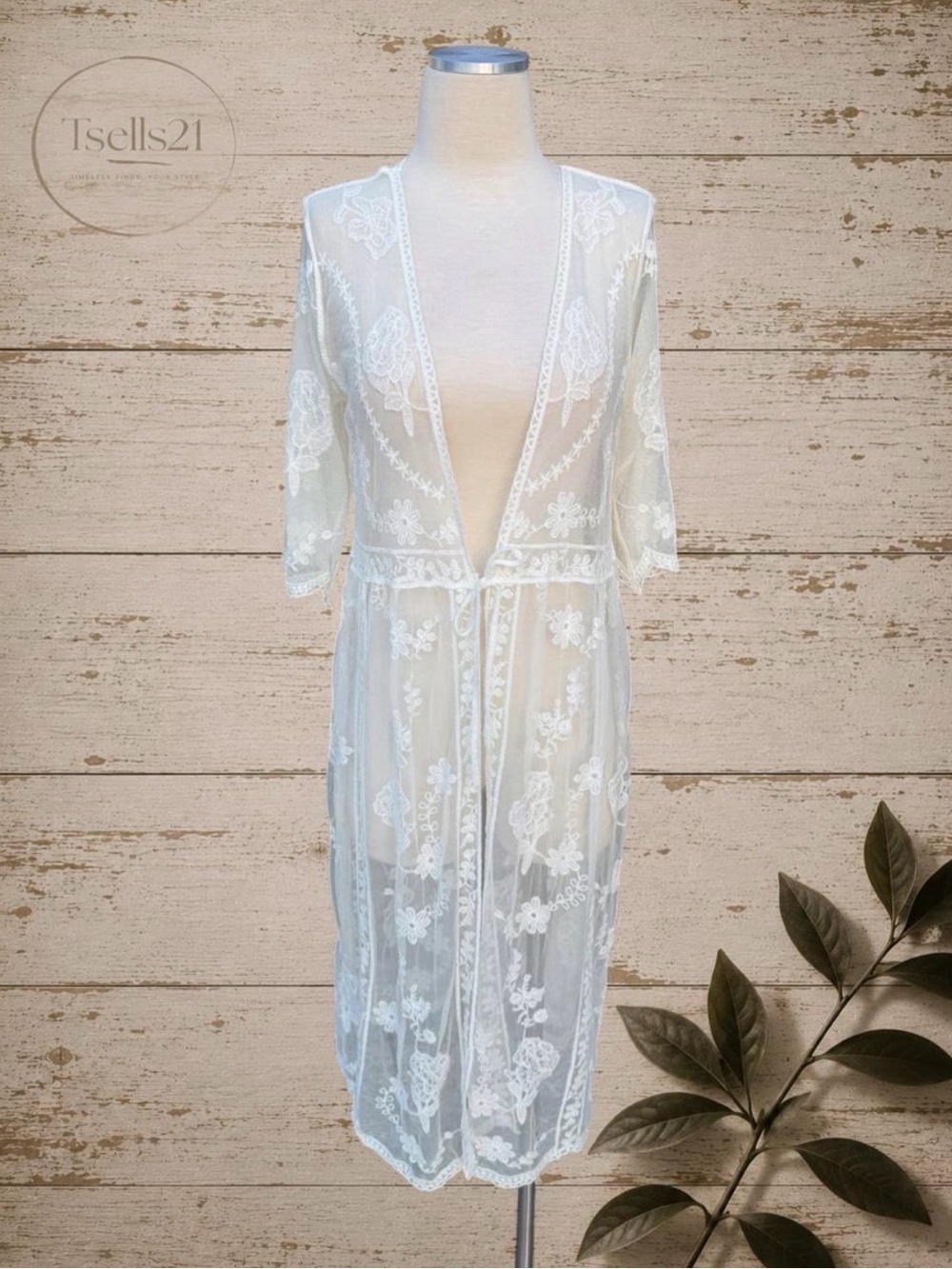 NWT Forgotten Grace Cream Embroidered Lace Duster Cardigan Kimono - Size L/XL